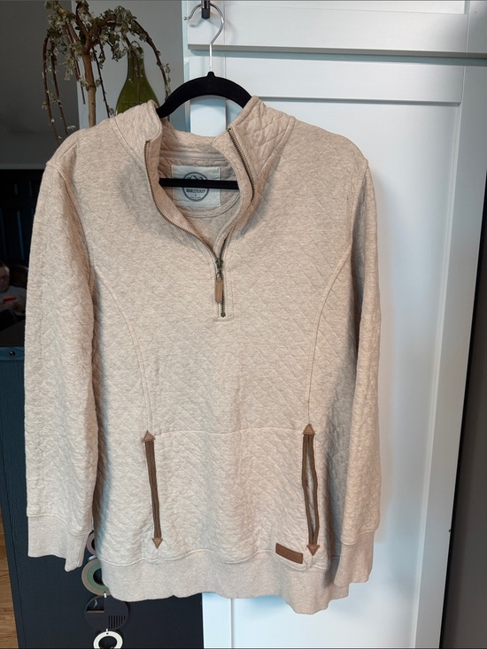 Marleylilly Tops - MarleyLilly Quilted Half-Zip Pullover Hoodie in Light Beige